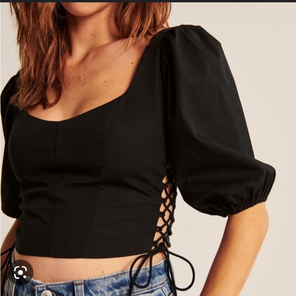 Abercrombie poplin corset scoop neck cropped blouse